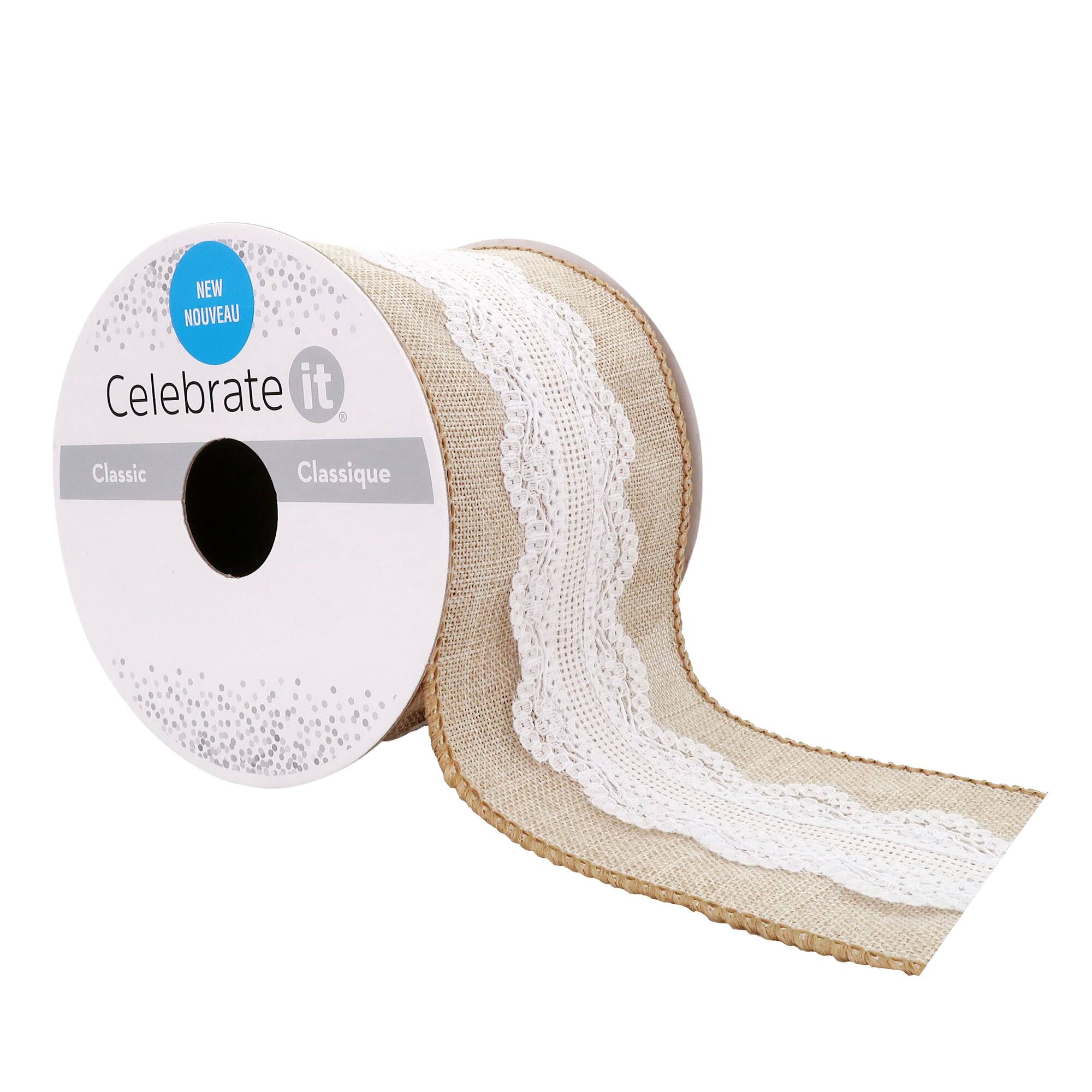 2.5" x 2yd. Faux Linen & Lace Wired Ribbon by Celebrate It™